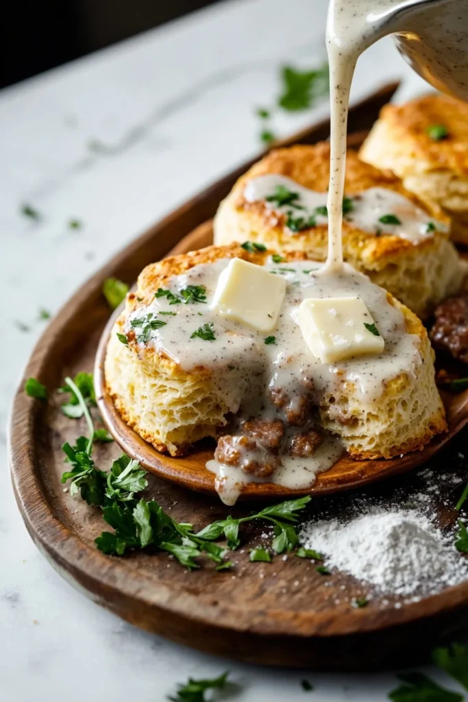 Delicious classic biscuits topped with homemade gravy
