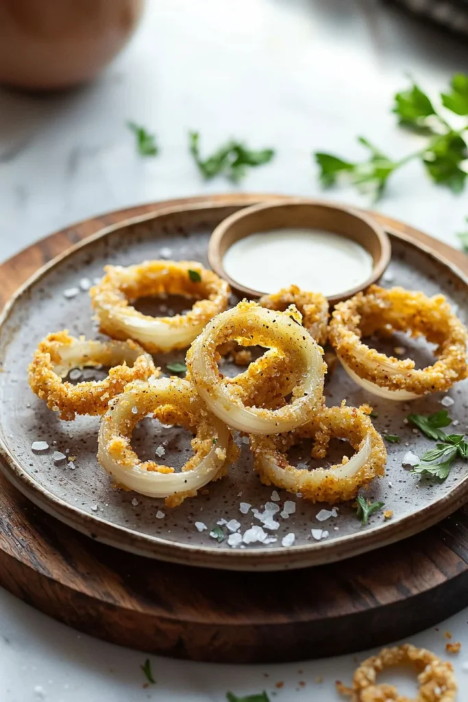 Crispy onion ring chips in a bowl, perfect for snacking or sharing.