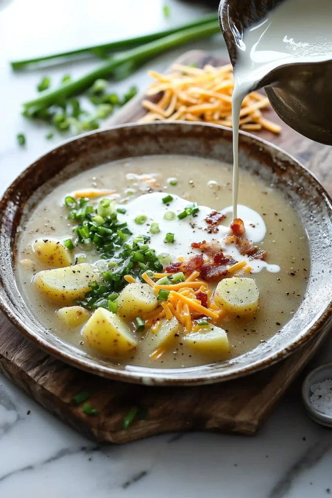 Delicious Crock Pot potato soup served in a rustic bowl