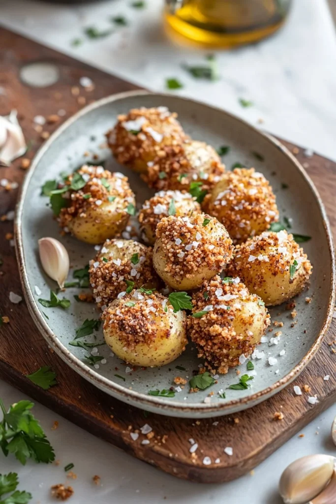 Crispy garlic potato pops served in a bowl, ready to enjoy.