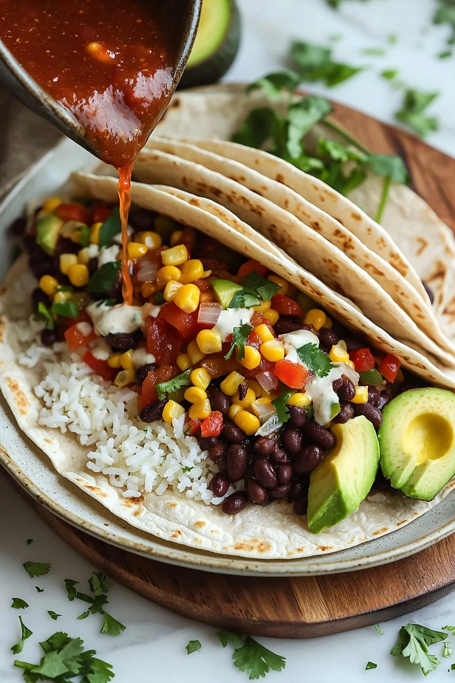 Delicious vegan burrito filled with fresh vegetables and spices