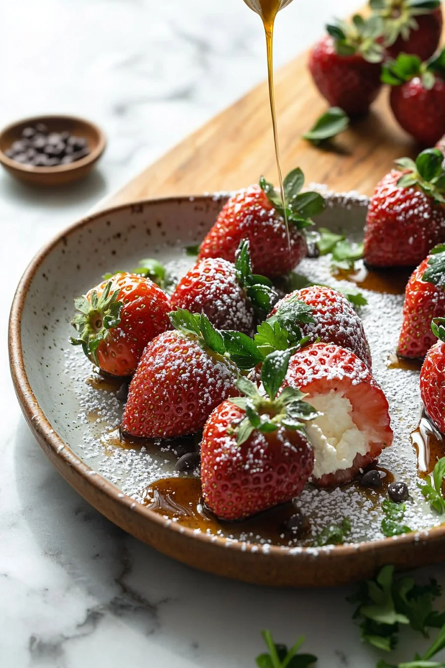 Deviled strawberries filled with creamy mixture, a gourmet dessert idea.