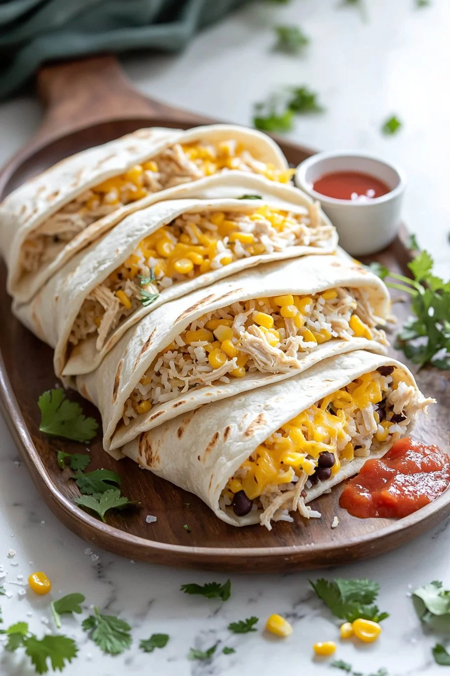 Easy cheesy chicken meal prep burritos ready to eat