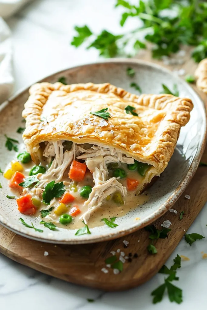 Delicious easy crock pot chicken pot pie in a bowl ready to serve.