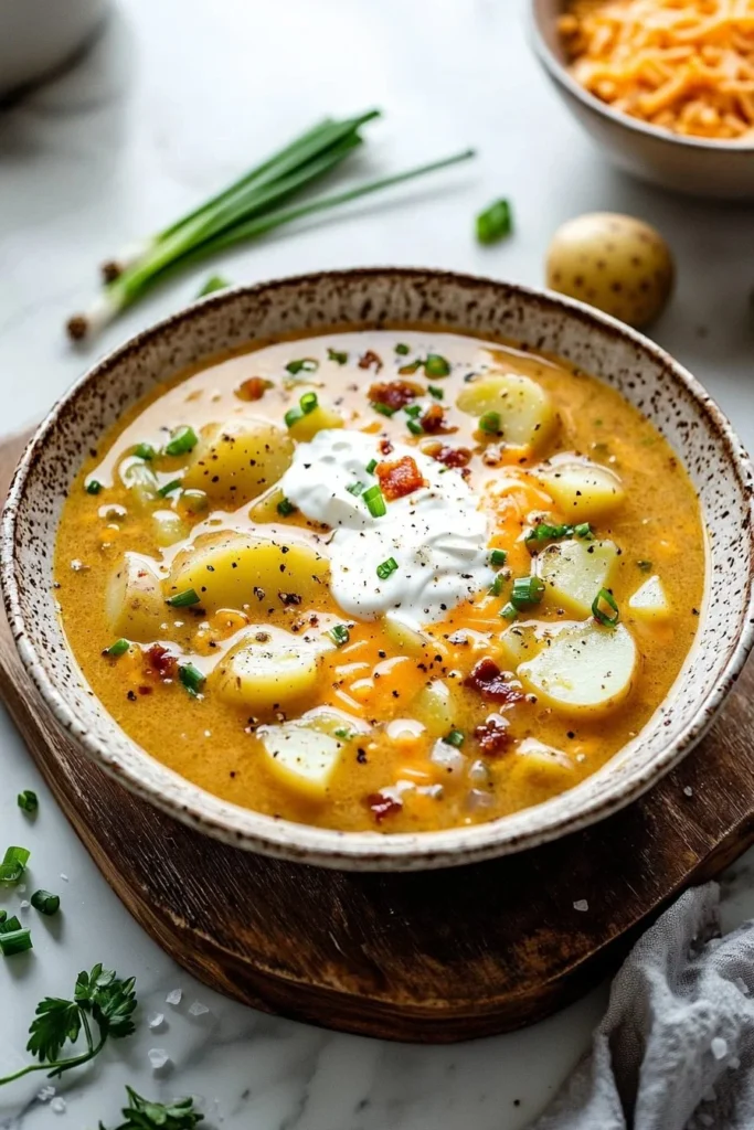 Delicious easy crock pot potato soup in a bowl