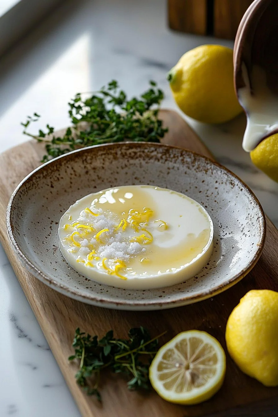 Delicious easy lemon posset dessert in a glass with lemon slices