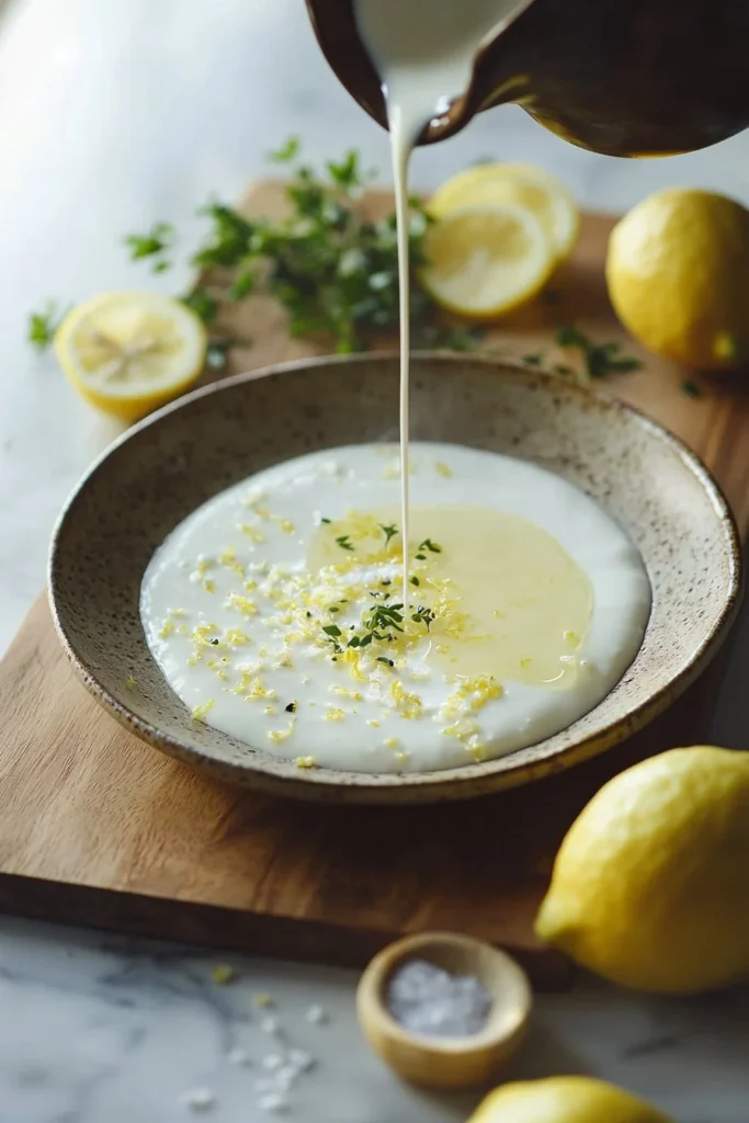 Creamy easy lemon posset dessert in a glass with lemon slices on the side