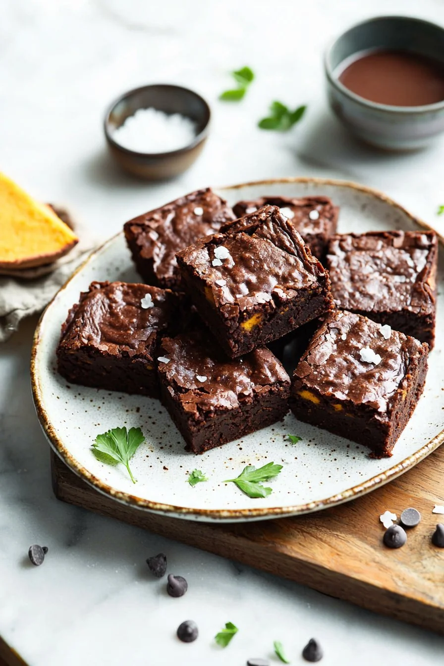 Delicious and fudgy sweet potato brownies on a plate