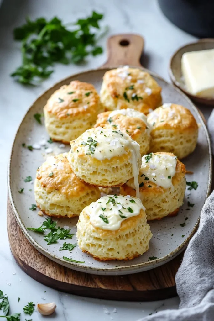 Plate of freshly baked garlic butter cheese bombs ready to serve