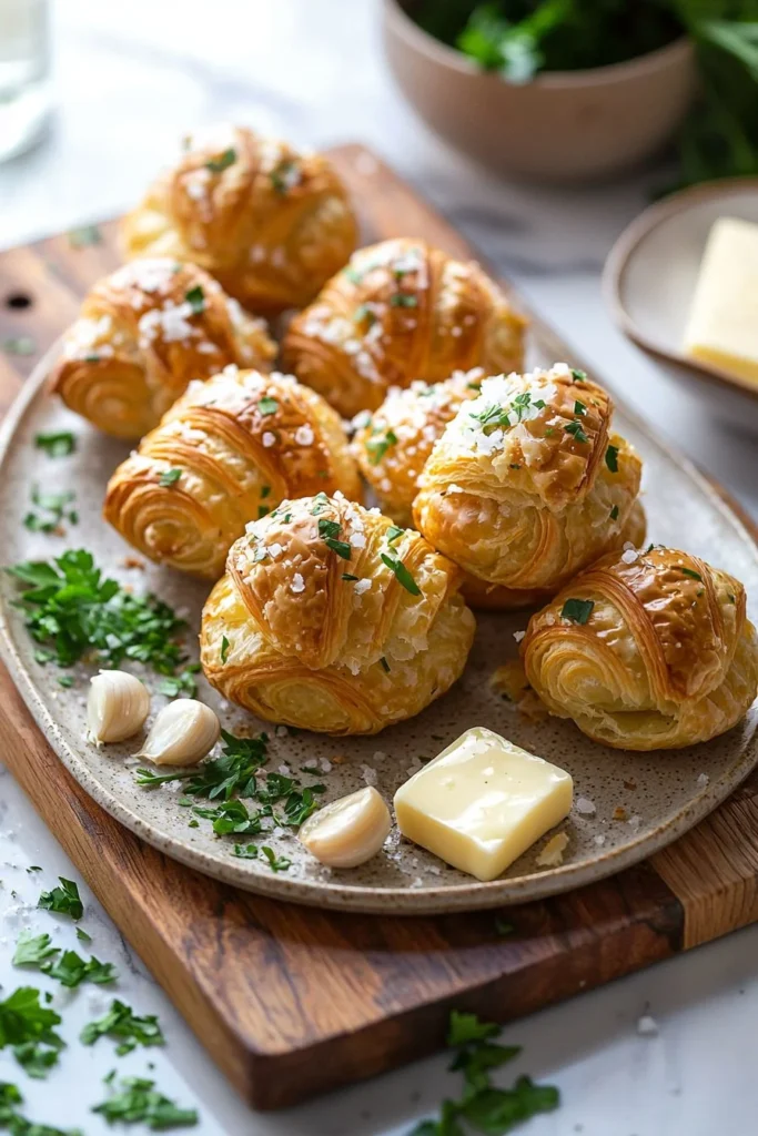 Freshly baked Garlic Cruffins with a golden crust and aromatic garlic filling