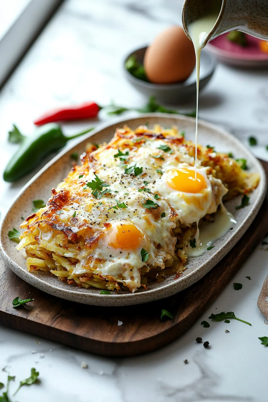 Delicious Hash Brown Egg Casserole with eggs and crispy hash browns