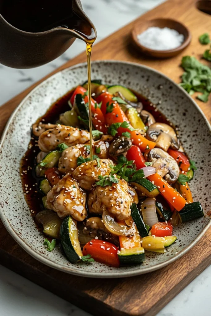 Delicious hibachi chicken and fresh vegetables on a plate