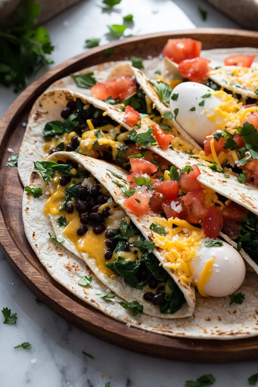 Delicious high protein breakfast burritos filled with eggs, beans and veggies.