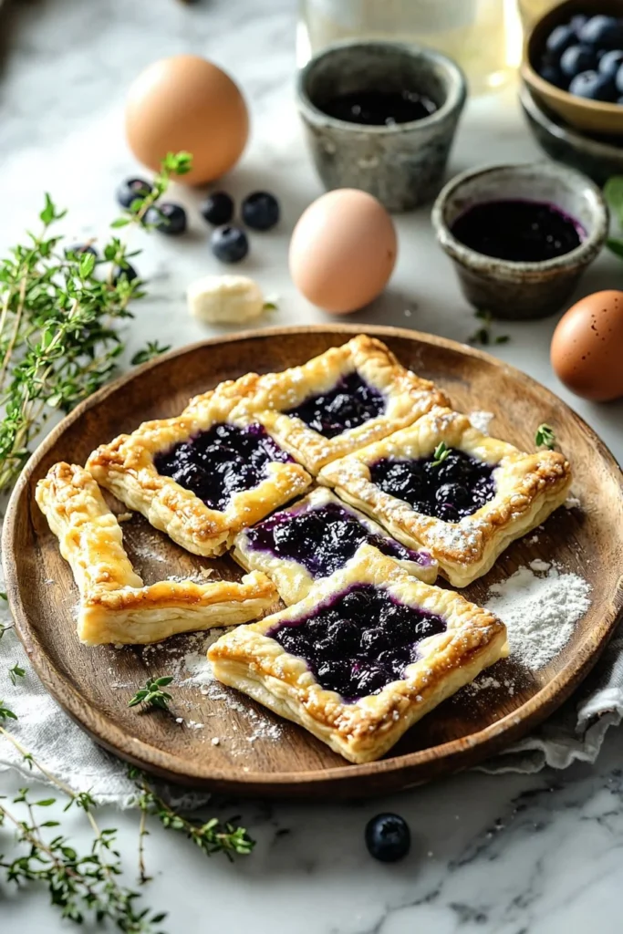 Homemade blueberry pop tarts on a cooling rack with fresh blueberries