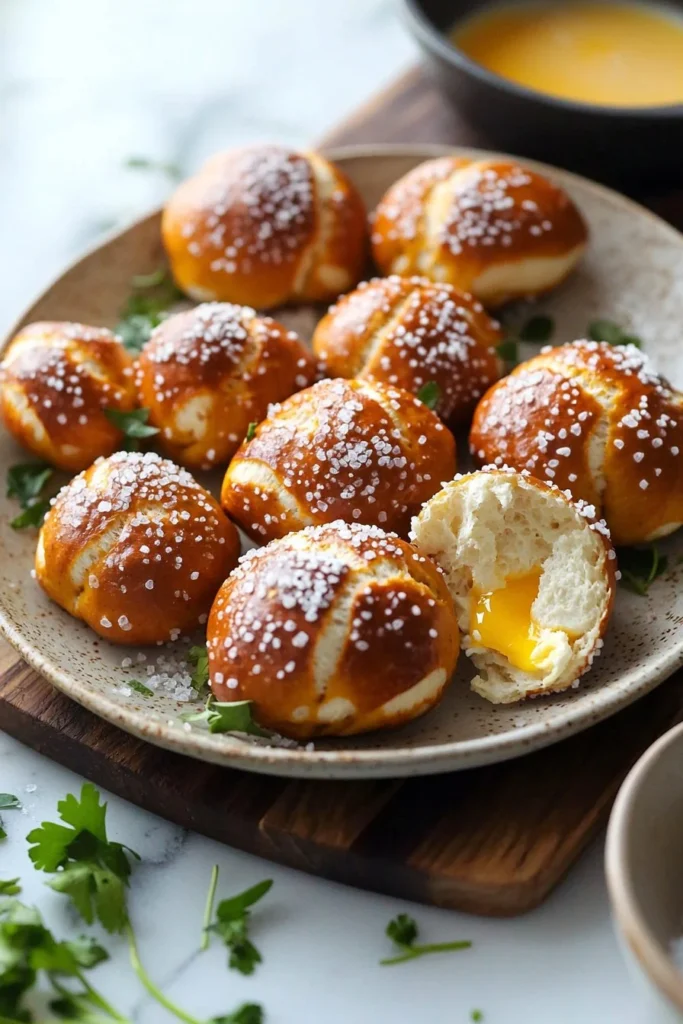 Delicious homemade pretzel bites served with dipping sauce