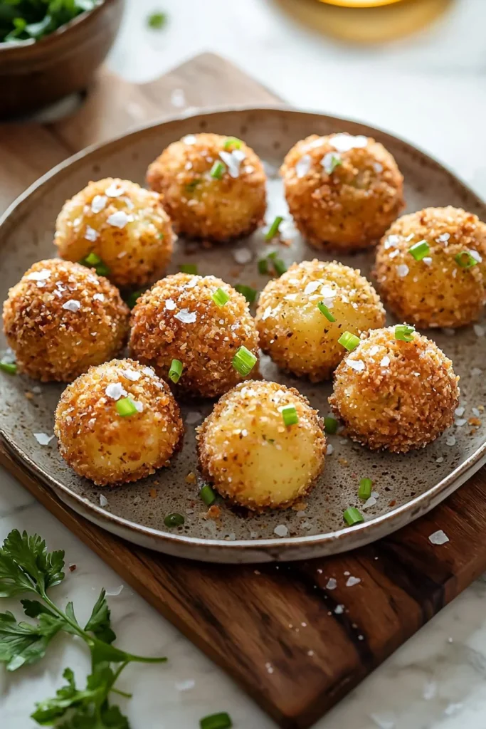 Crispy potato balls served on a plate, golden brown and delicious.