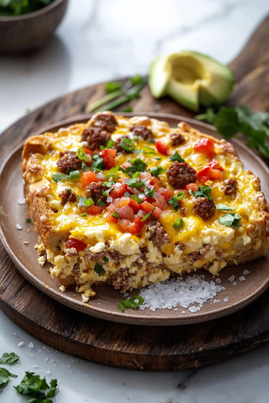 Delicious make-ahead breakfast casserole with eggs, cheese, and vegetables