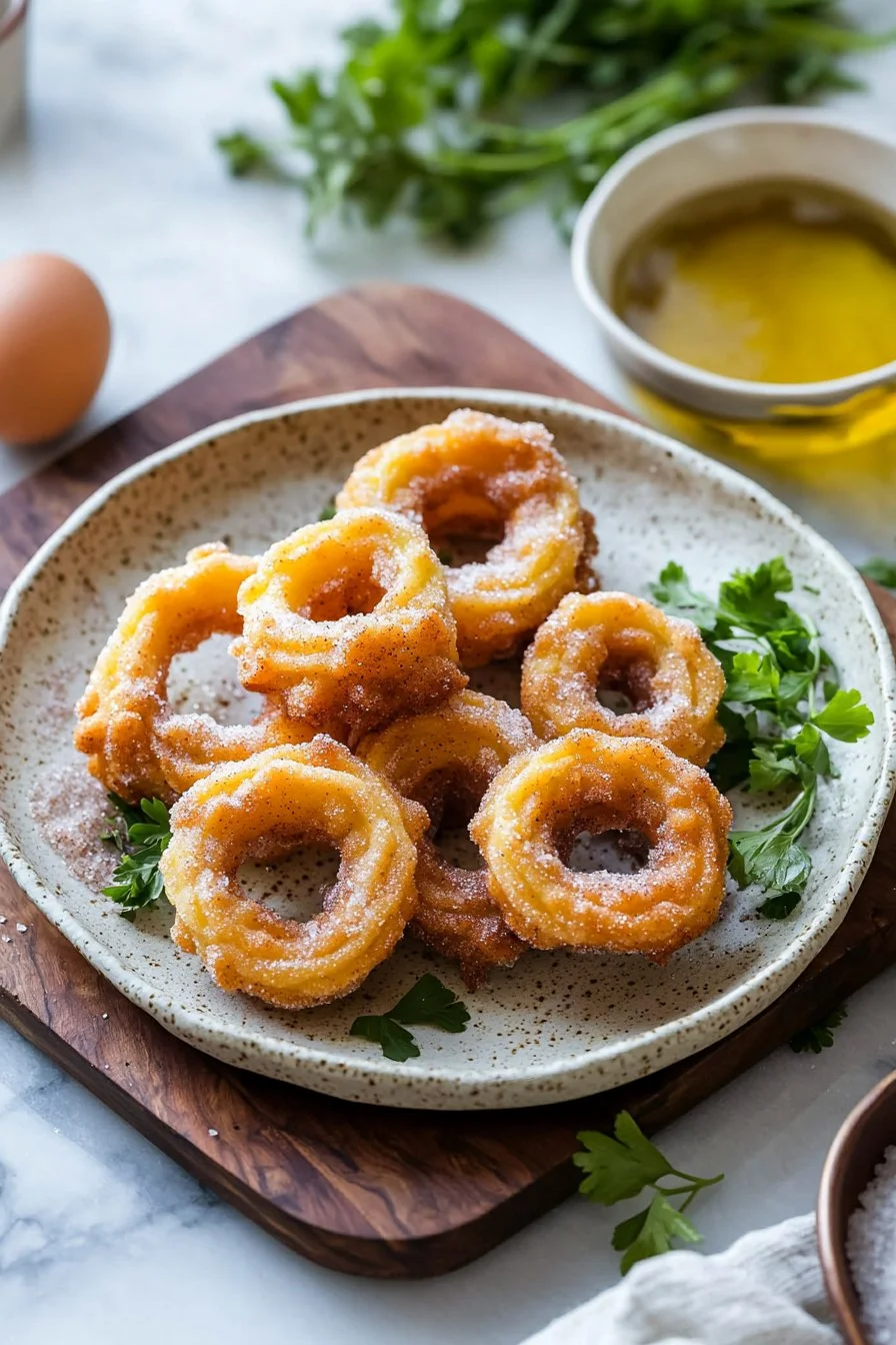 Plate of delicious mini churros, crispy and golden brown.