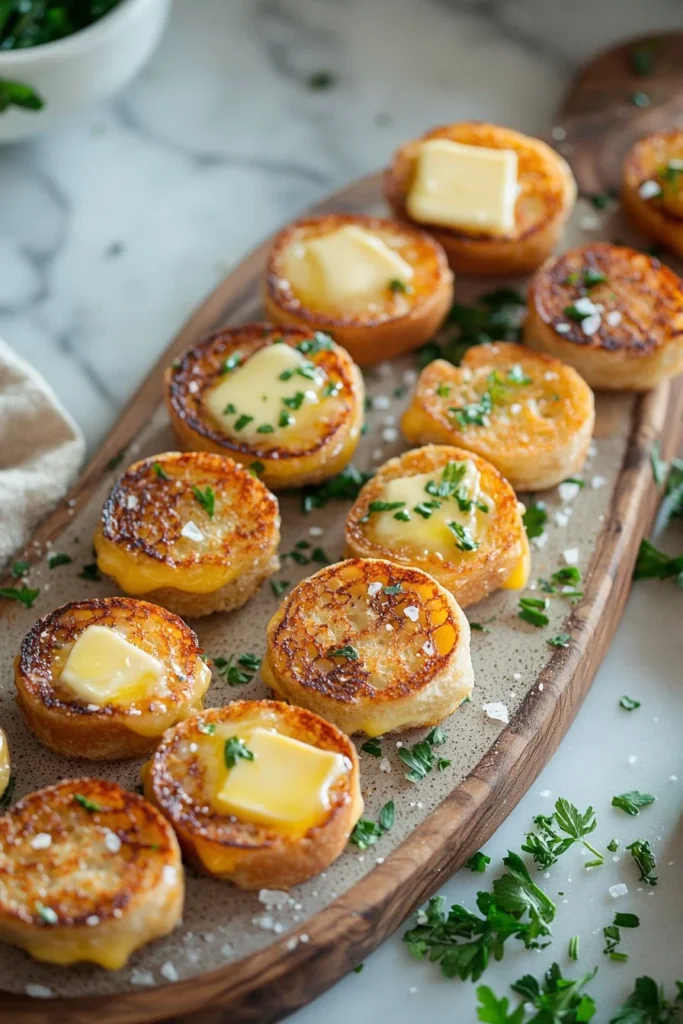 Mini grilled cheese bites with melted cheese on golden bread