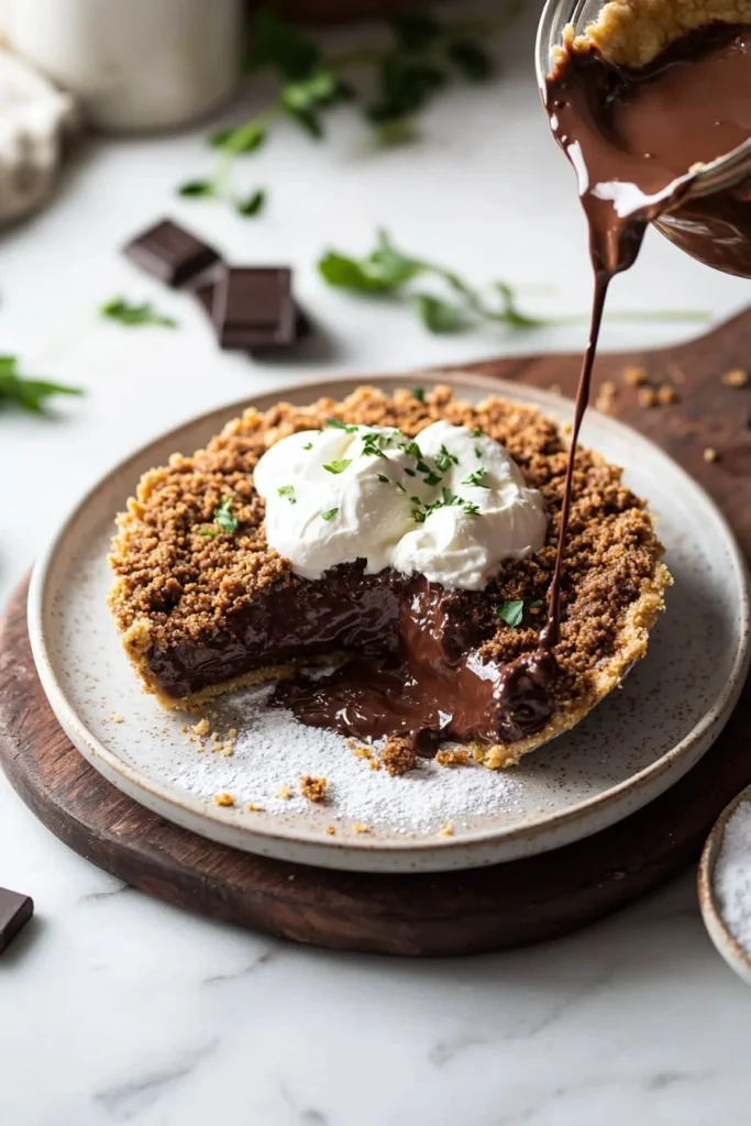 Delicious Mississippi Mud Pie with chocolate and marshmallow layers