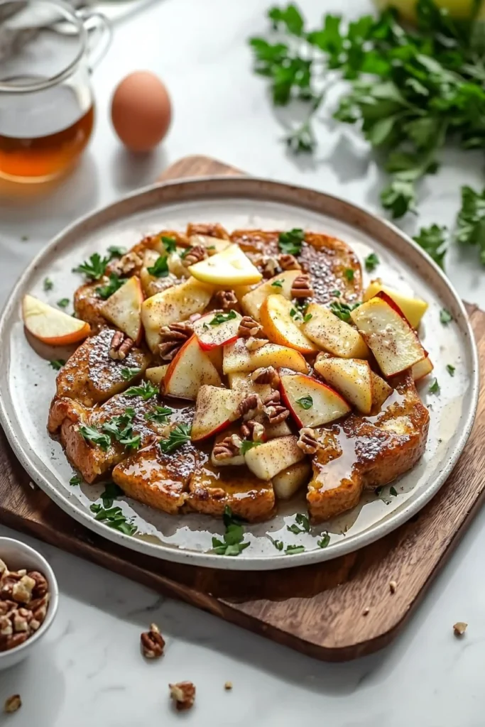 Overnight Cinnamon Apple French Toast Bake topped with cinnamon and apple slices