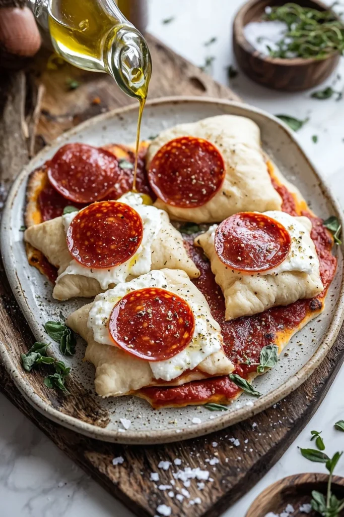Pepperoni pizza pockets filled with cheese and pepperoni for a tasty snack