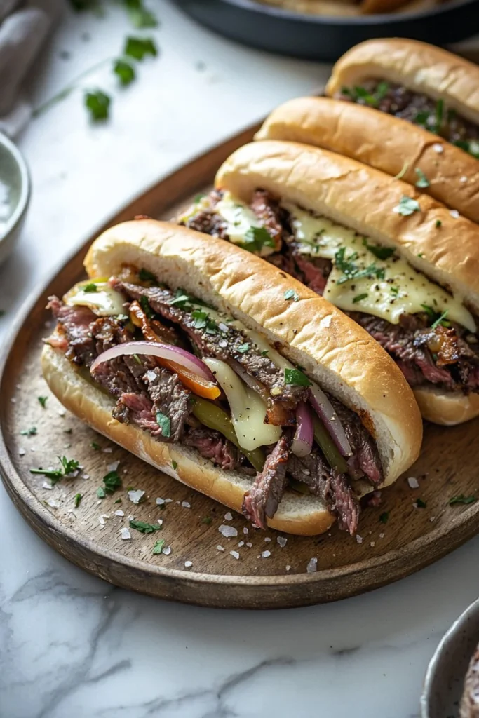 Delicious Philly Cheesesteak sandwich with steak, cheese, and fresh bread.