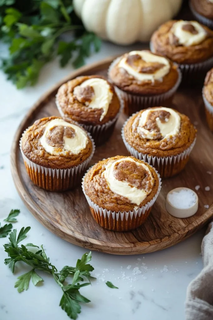 Delicious pumpkin cream cheese swirl muffins fresh from the oven