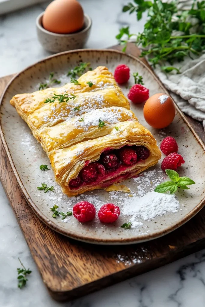 Delicious Raspberry Danish pastry made with flaky puff pastry
