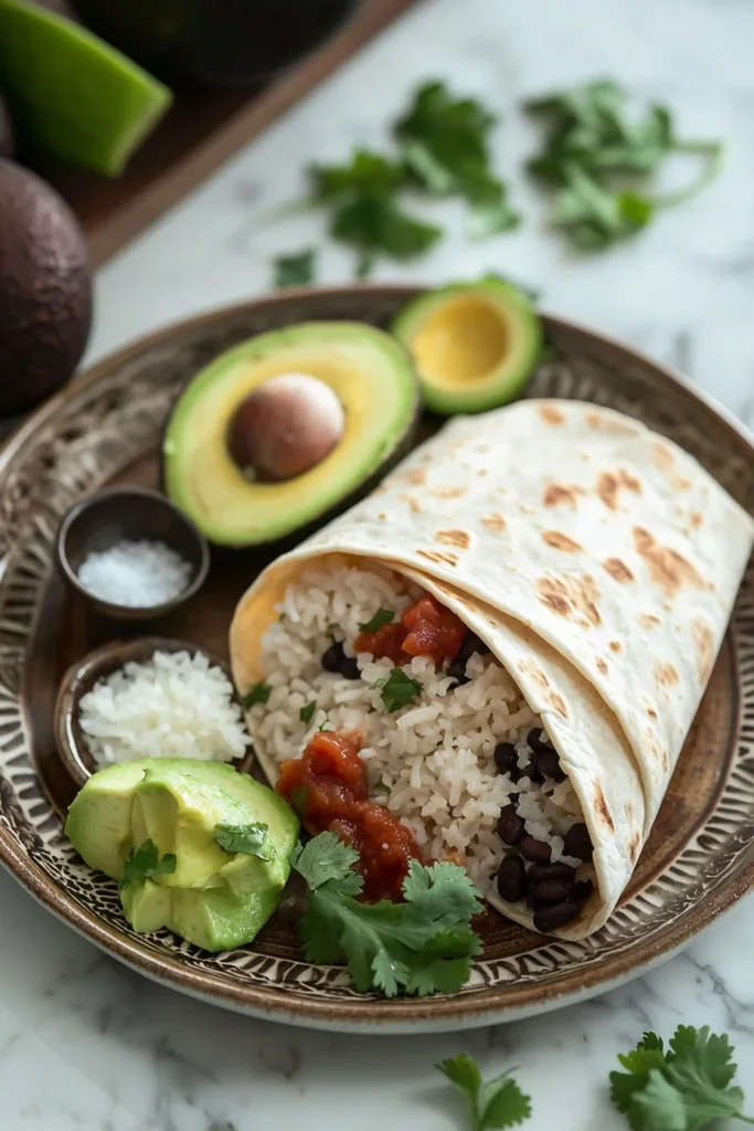 Delicious Rice & Bean Burrito filled with fresh ingredients and served warm