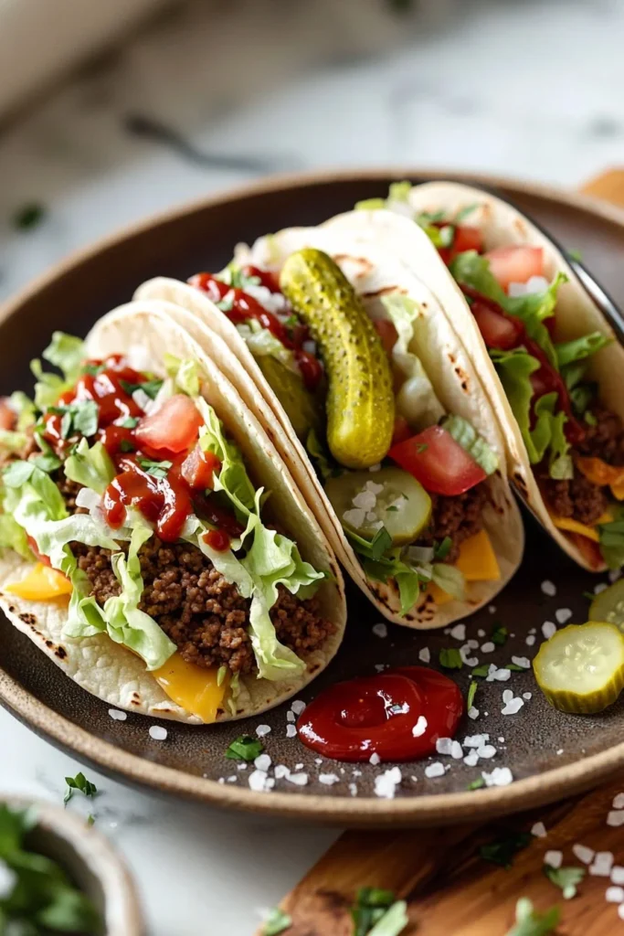 Delicious Smash Burger Tacos served on a plate with fresh toppings