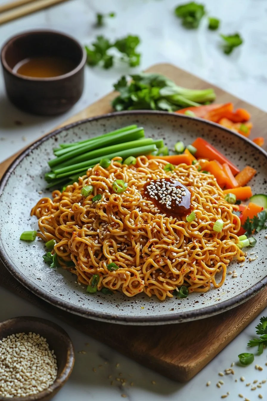 Delicious Spicy Korean Maggi Noodles ready to serve in a bowl
