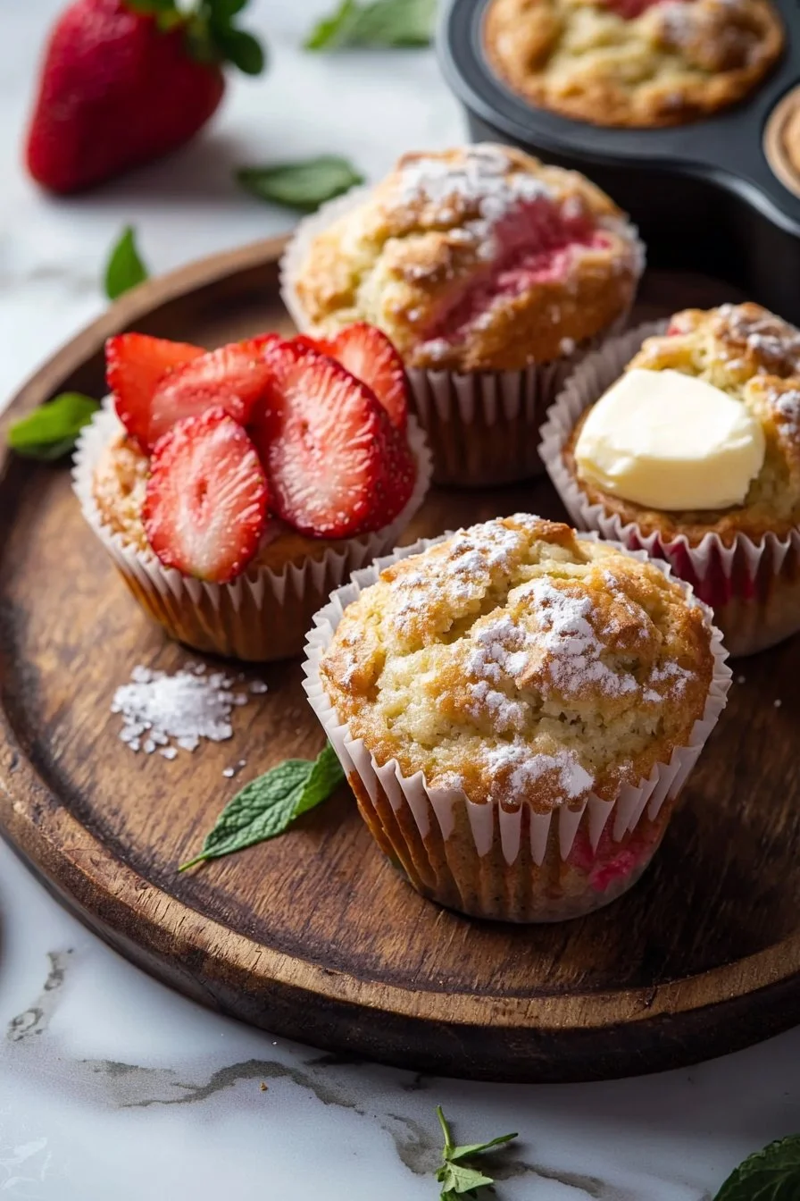 Freshly baked strawberry cream cheese muffins on a cooling rack