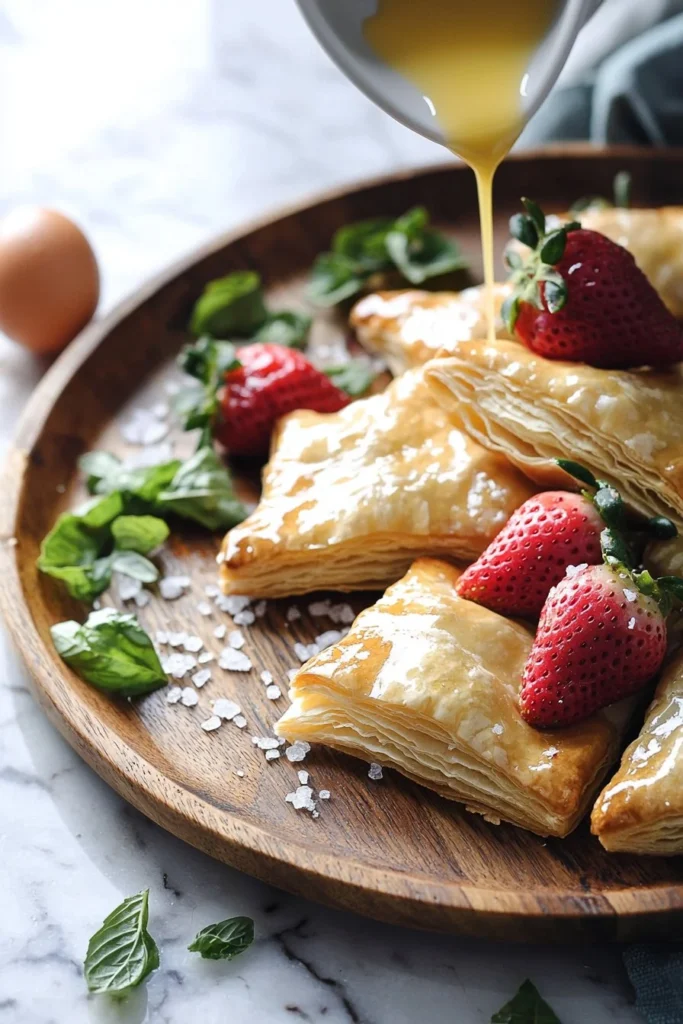 Delicious homemade strawberry puff pastries with fresh fruit filling