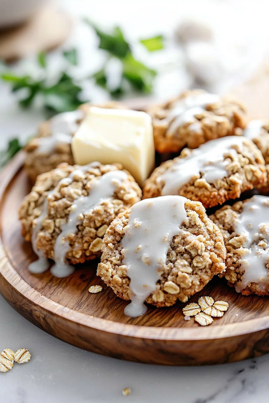 Delicious Crumbl Iced Oatmeal Cookies on a decorative plate