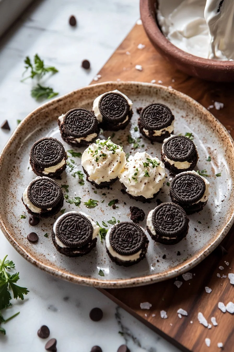 Delicious Oreo Cheesecake Bites presented on a plate.