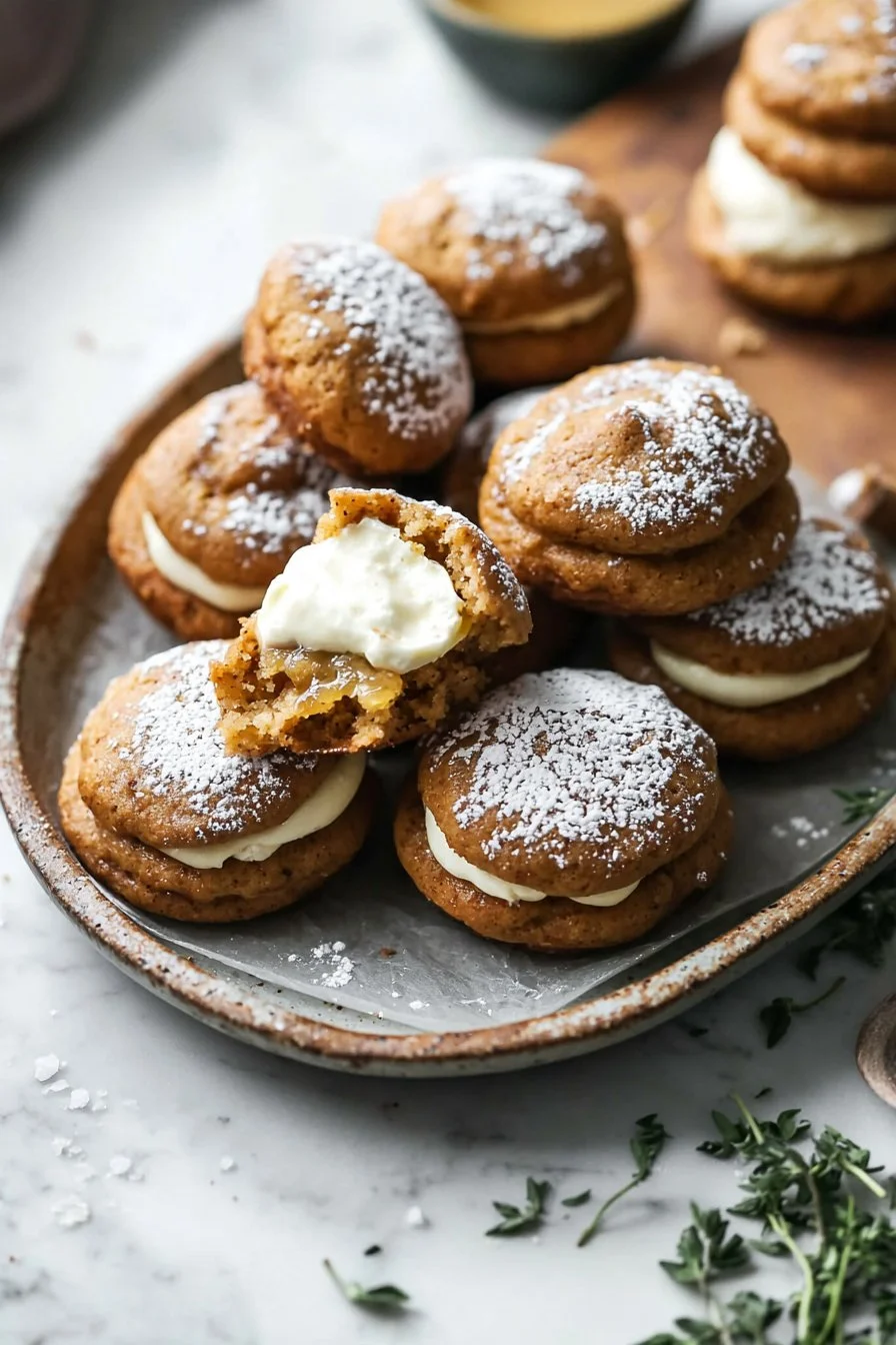 Delicious Apple Cider Whoopie Pies on a rustic wooden board