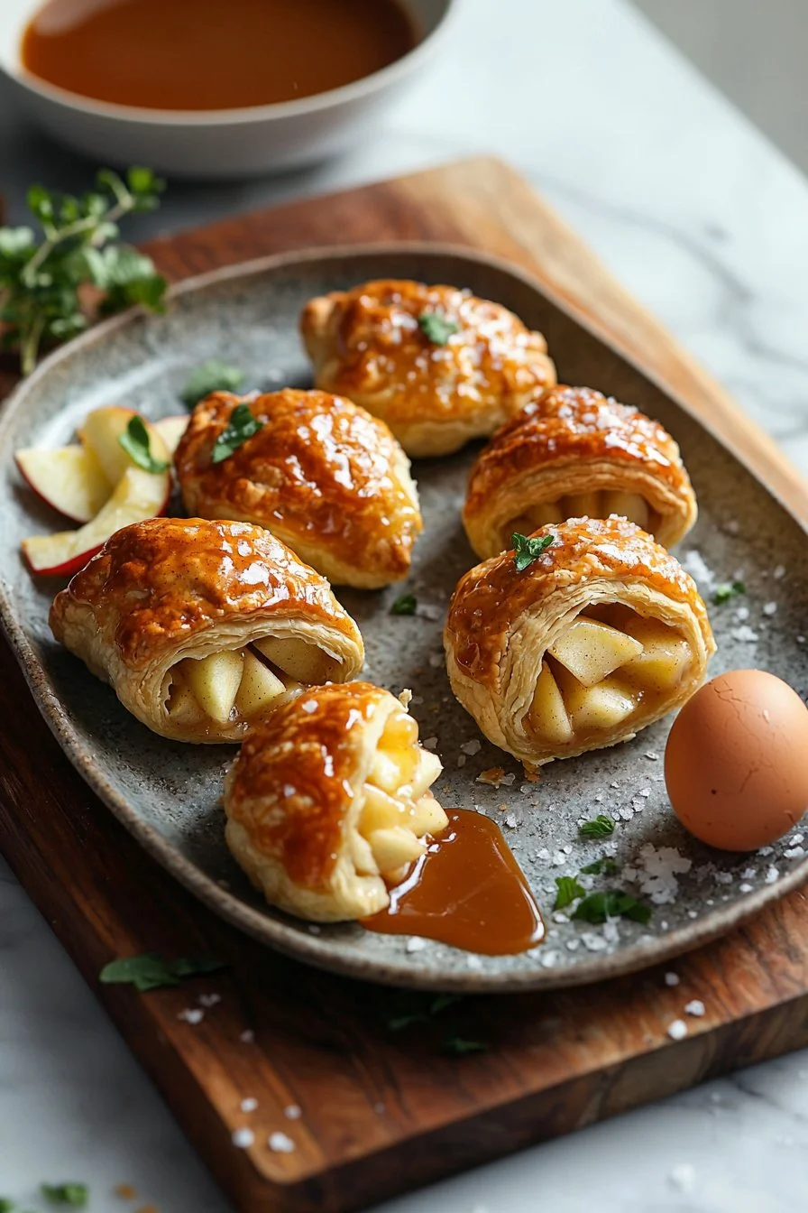 Delicious apple pie bites served on a plate, showcasing golden crust and apple filling.