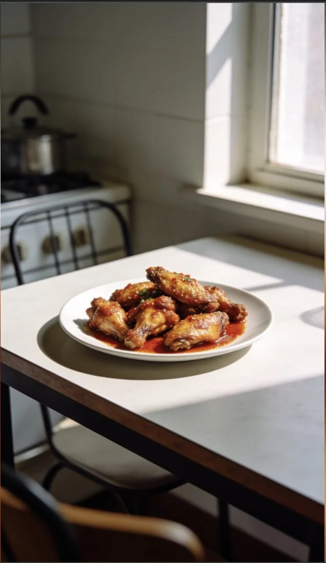Crispy Bat Wing Chicken Wings served on a plate with dipping sauces