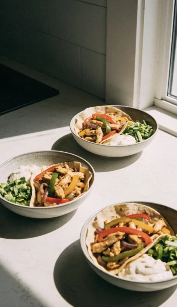 Healthy Chicken Fajita Bowls with vibrant vegetables and spices