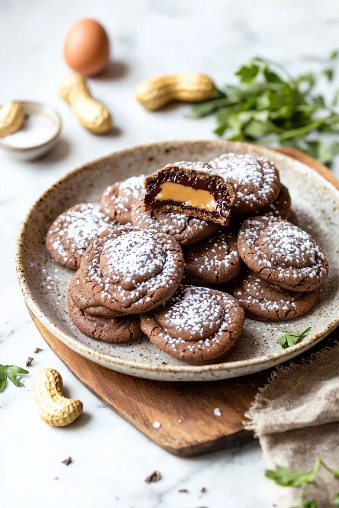 Chocolate peanut butter filled cookies with a rich filling