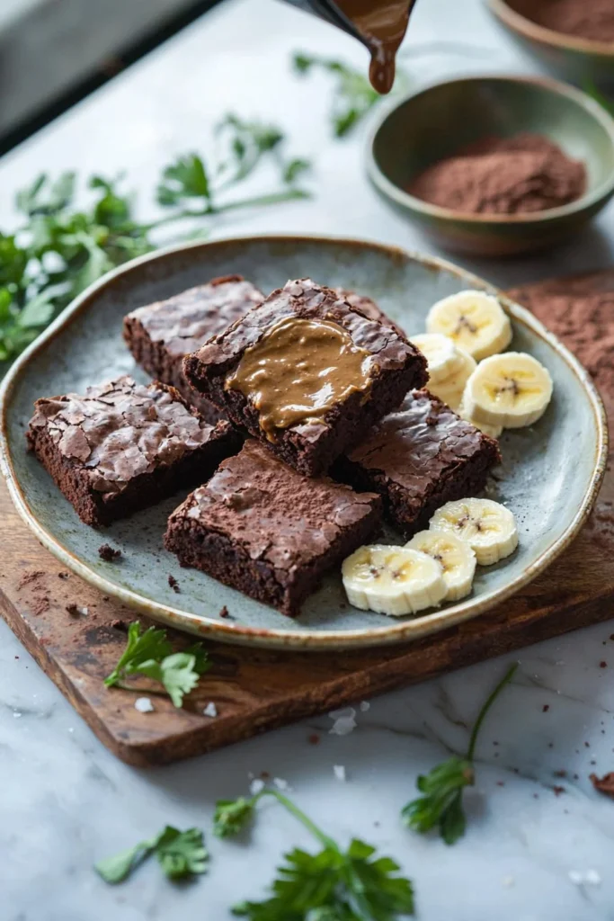 Delicious 3-ingredient brownies on a rustic wooden table.