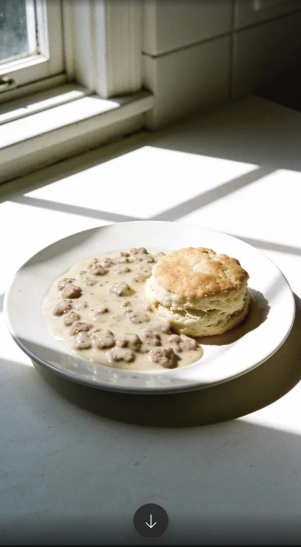 Dolly Parton's delicious biscuits and gravy recipe served on a plate.