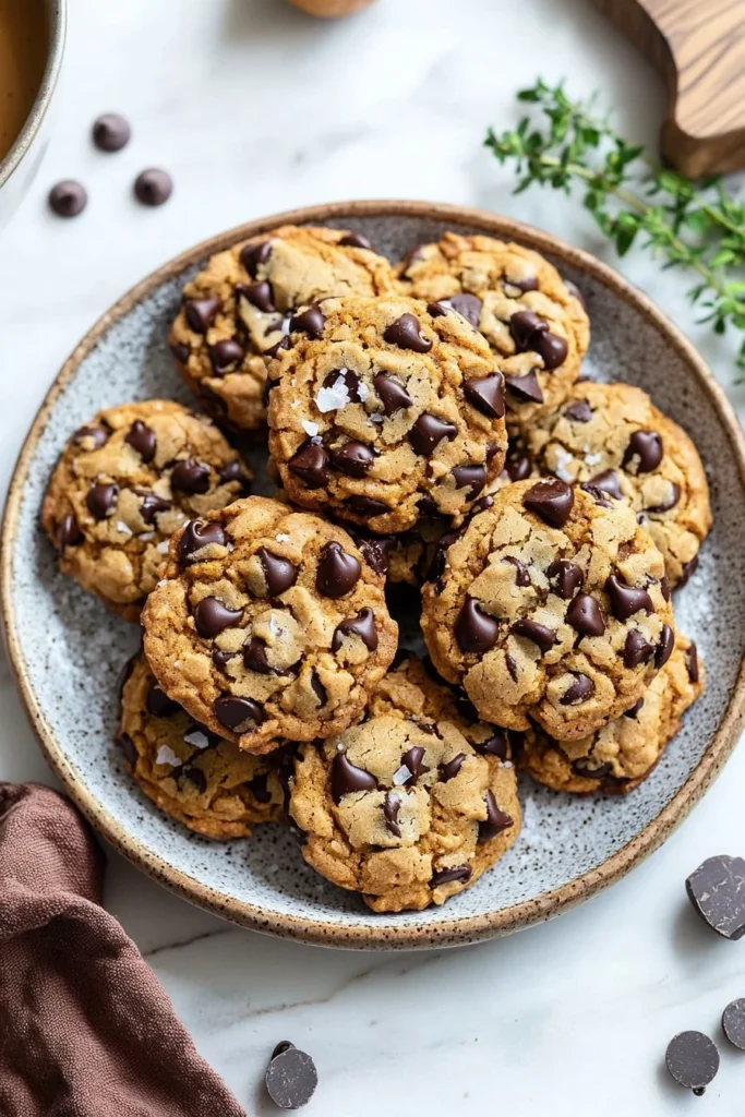 Delicious homemade fall pumpkin chocolate chip cookies on a plate
