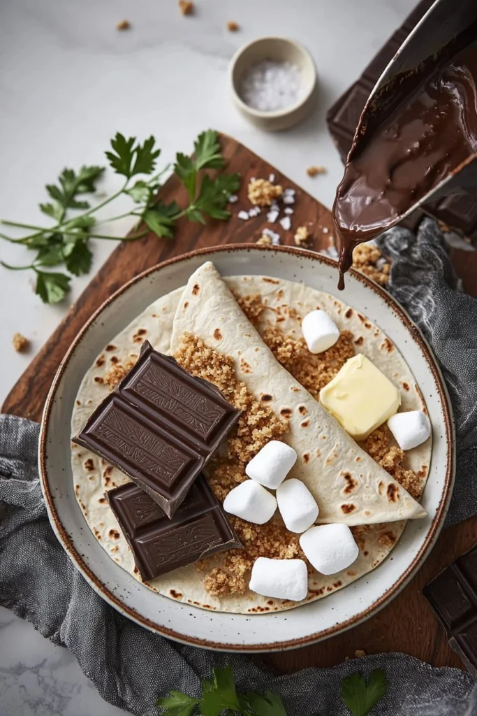 Delicious S’mores Crunch Wrap filled with marshmallows and chocolate