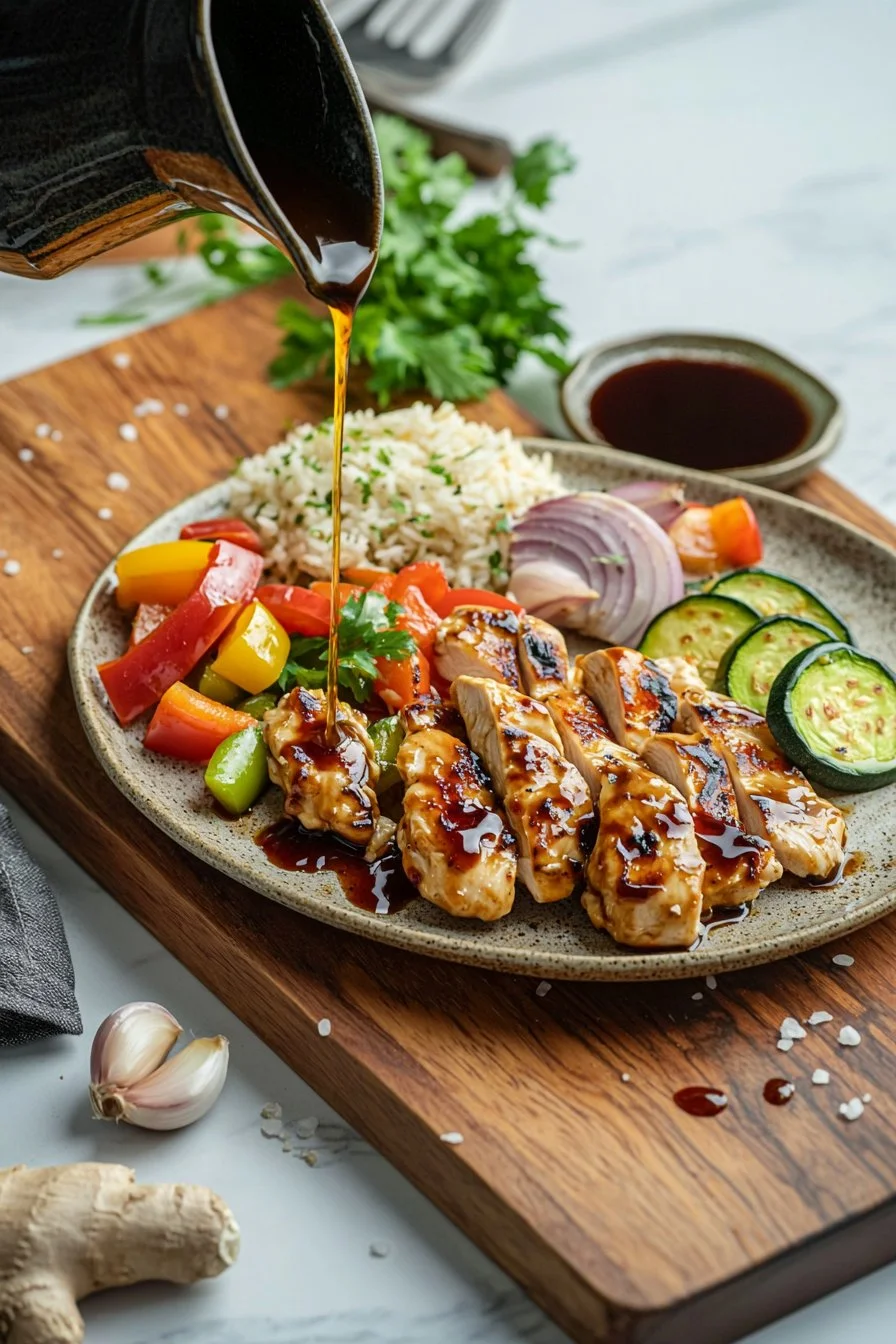Deliciously grilled Hibachi Chicken with vegetables on a plate