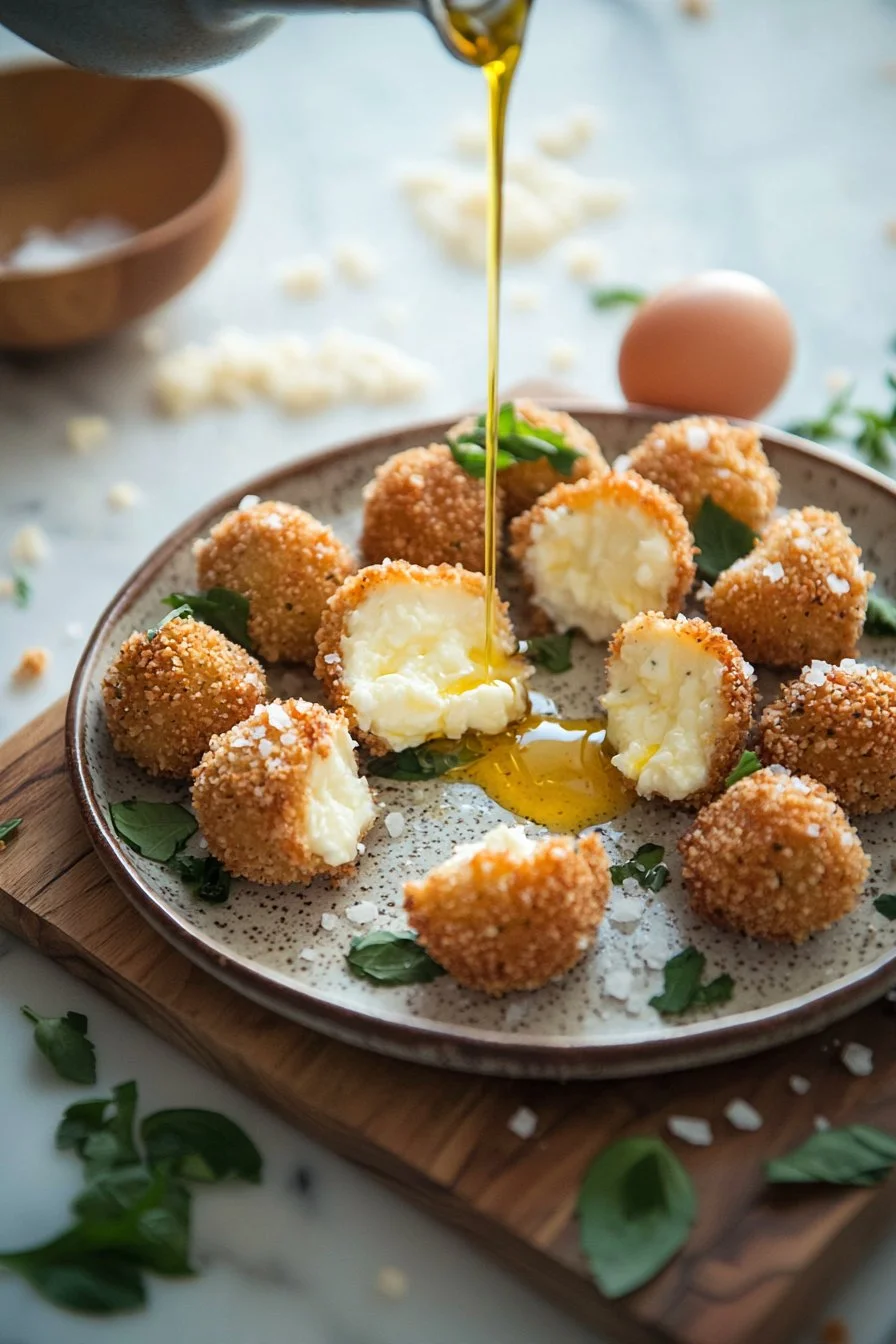 Plate of crispy mozzarella bites served with marinara dipping sauce