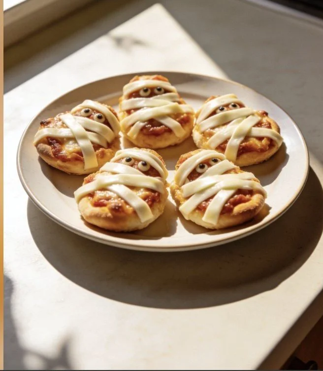 Delicious Mummy Pizza Bites perfect for Halloween parties