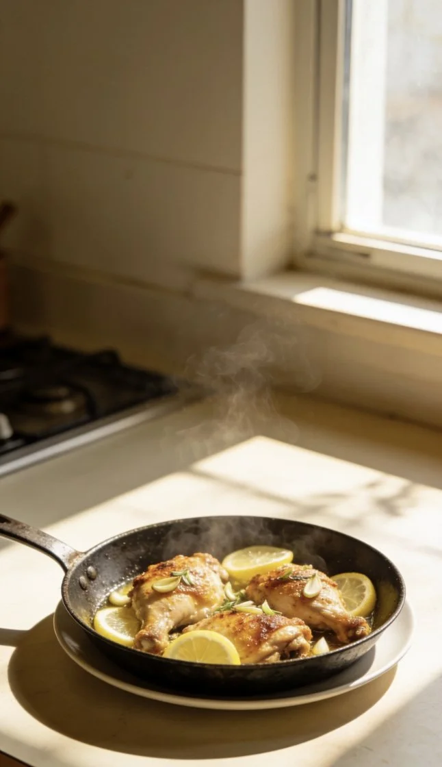 One-Pan Lemon Garlic Chicken with vegetables in a skillet