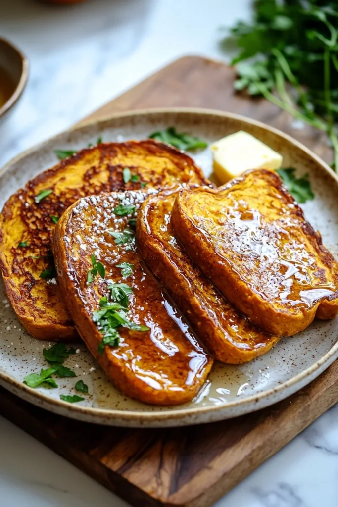 Delicious Pumpkin French Toast topped with syrup and cinnamon